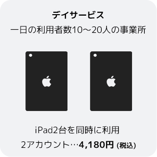 デイサービス 一日の利用者数10～20人の事業所 iPad2台を同時に利用 1アカウント…4,180円 (税込)